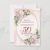 Chic Blush Pink Greenery 50th Birthday Thank You  サンキューカード (正面)