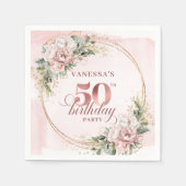 Chic Blush Pink Rose Gold 50th Birthday Napkins スタンダードカクテルナプキン (正面)