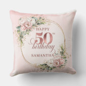 Chic Blush Pink Rose Gold 50th Birthday Pillow Gif クッション (裏面)
