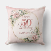 Chic Blush Pink Rose Gold 50th Birthday Pillow Gif クッション (正面)