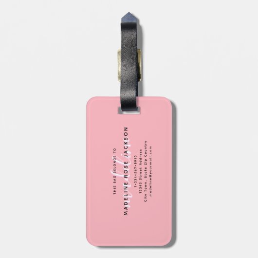 Chic Blush Pink with black Calligraphy name ラゲッジタグ (裏面縦)