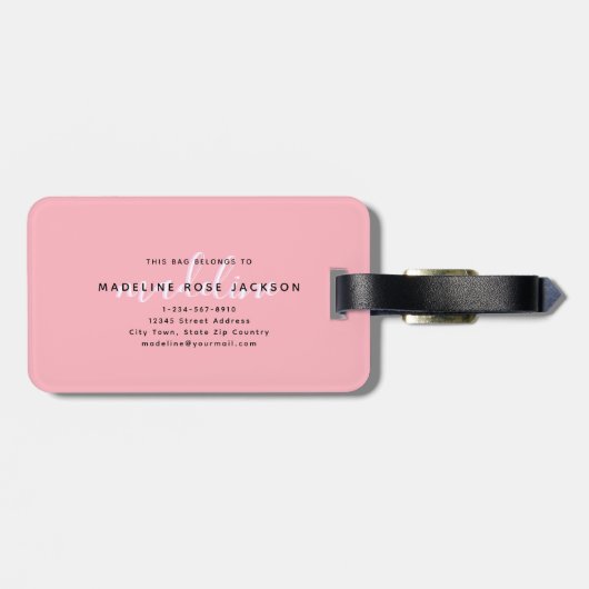 Chic Blush Pink with black Calligraphy name ラゲッジタグ (裏面横)