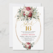 Chic Blush Red Greenery Sweet Sixteen Birthday   招待状 (正面)