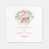 Chic Blush Rose Greenery Wedding Cocktail Napkins スタンダードカクテルナプキン (正面)