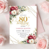Chic Blush White Greenery 80th Birthday Invite 招待状