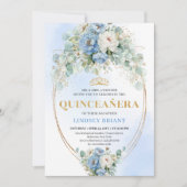 Chic Bohemian Blue Floral Printable Quinceañera 招待状 (正面)