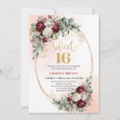 Chic Bohemian Burgundy Floral Gold Sweet 16 Invite 招待状 (正面)