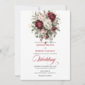 Chic Bohemian Burgundy White Floral Greenery Weddi 招待状 (正面)