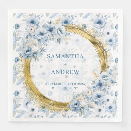 Chic Bohemian Pastel Blue Gold Sparkle Wedding Nap (正面)