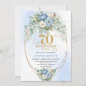Chic Bohemian Pastel Blue Peonies 70th Birthday 招待状 (正面)