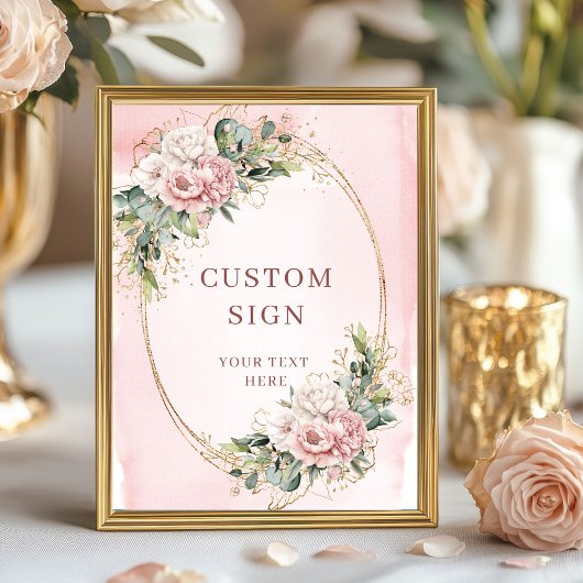 Chic Bohemian Rose Gold Greenery Custom Sign ポスター