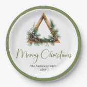 Chic Bohemian Rustic Christmas Tree Scene Plates ペーパープレート (正面)