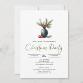 Chic Bohemian Watercolor Pine Wreath Holiday Card 招待状 (正面)