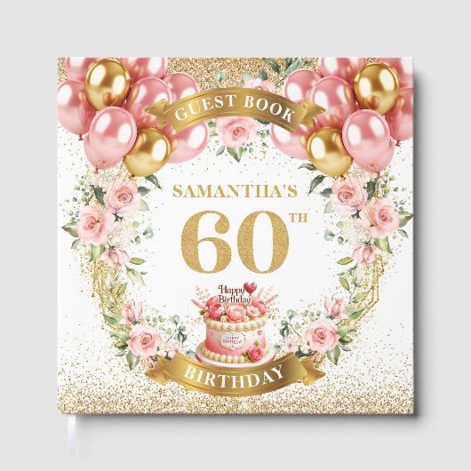 Chic Boho 60th Birthday Guest Book Bloom Aesthetic ゲストブック (正面)