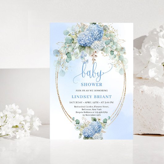 Chic Boho Blue Hydrangeas Baby Shower Invitation 招待状