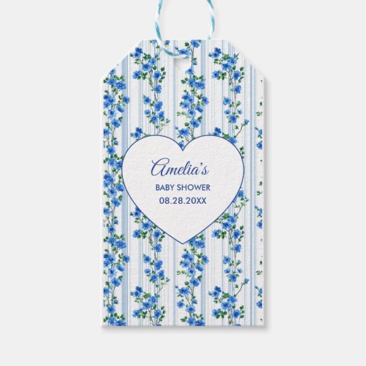 Chic Boho Blue Wildflower Boy floral Baby Shower  ギフトタグ (正面)