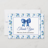 Chic Boho Blue Wildflower Boy floral Baby Shower  サンキューカード (正面)