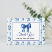 Chic Boho Blue Wildflower Boy floral Baby Shower  サンキューカード (スタンド正面)