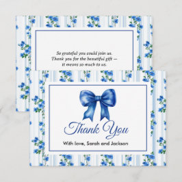 Chic Boho Blue Wildflower Boy floral Baby Shower  サンキューカード