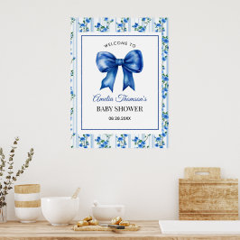 Chic Boho Blue Wildflower Boy floral Baby Shower  ポスター