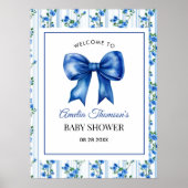 Chic Boho Blue Wildflower Boy floral Baby Shower  ポスター (正面)