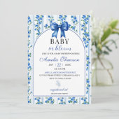 Chic Boho Blue Wildflower Boy floral Baby Shower 招待状 (スタンド正面)