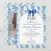Chic Boho Blue Wildflower Boy floral Baby Shower 招待状 (正面/裏面)