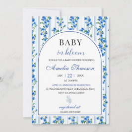 Chic Boho Blue Wildflower Boy floral Baby Shower 招待状