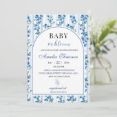 Chic Boho Blue Wildflower Boy floral Baby Shower 招待状 (スタンド正面)