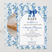 Chic Boho Blue Wildflower Boy floral Baby Shower 招待状 (正面/裏面)