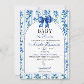 Chic Boho Blue Wildflower Boy floral Baby Shower 招待状 (正面)