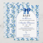 Chic Boho Blue Wildflower Boy floral Baby Shower 招待状 (正面/裏面)