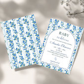 Chic Boho Blue Wildflower Boy floral Baby Shower 招待状