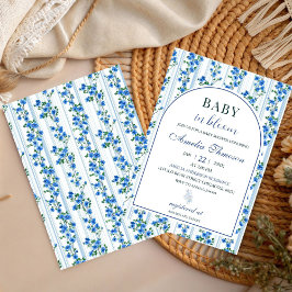 Chic Boho Blue Wildflower Boy floral Baby Shower 招待状