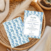 Chic Boho Blue Wildflower Boy floral Baby Shower 招待状