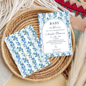 Chic Boho Blue Wildflower Boy floral Baby Shower 招待状