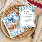 Chic Boho Blue Wildflower Boy floral Baby Shower 招待状