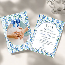 Chic Boho Blue Wildflower Boy floral Baby Shower 招待状