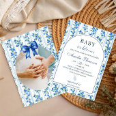 Chic Boho Blue Wildflower Boy floral Baby Shower 招待状