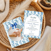 Chic Boho Blue Wildflower Boy floral Baby Shower 招待状