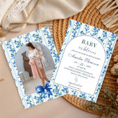 Chic Boho Blue Wildflower Boy floral Baby Shower 招待状