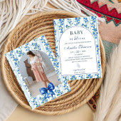 Chic Boho Blue Wildflower Boy floral Baby Shower 招待状