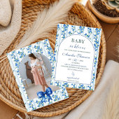Chic Boho Blue Wildflower Boy floral Baby Shower 招待状