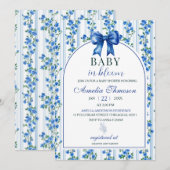 Chic Boho Blue Wildflower Boy floral Baby Shower 招待状 (正面/裏面)