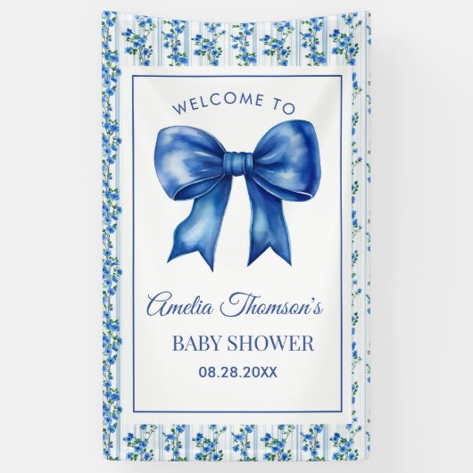 Chic Boho Blue Wildflower Boy floral Baby Shower  横断幕 (縦)