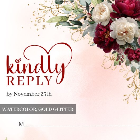 Chic Boho Blush Gold Flowers Wedding RSVP