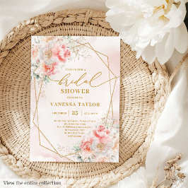 Chic Boho Blush Pink Gold Glitter Bridal Shower 招待状