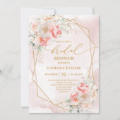 Chic Boho Blush Pink Gold Glitter Bridal Shower   招待状 (正面)