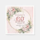 Chic Boho Blush Pink Greenery 60th Birthday Napkin スタンダードカクテルナプキン (正面)