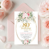 Chic Boho Blush Roses 80th Birthday Invitation   招待状